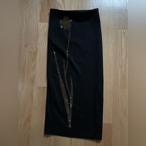 Zara Black Pencil Skirt with Gold Floral Accent